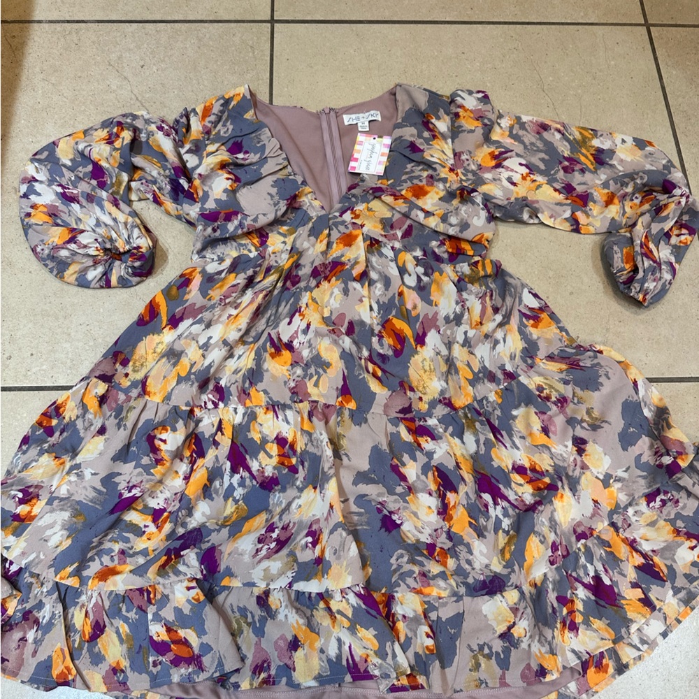 She Sky multi-color goddess dress with bell sleeves
